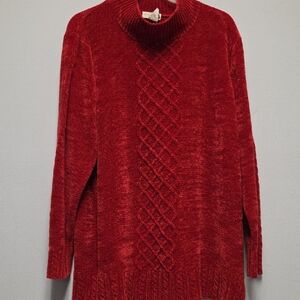 Chic Red Cable Knit Turtleneck Sweater